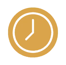 Gold circular clock icon showing time around 2 o'clock.