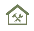 workshops - All Seasons Steel Buildings House icon with a wrench and hammer, indicating home maintenance or repair services