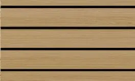 Close-up of horizontal light-brown wooden slats with thin dark gaps between them.