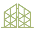 Illustration of a modern glass building with triangular truss design.