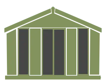 Illustration of a neoclassical building facade with six tall columns and a triangular pediment.
